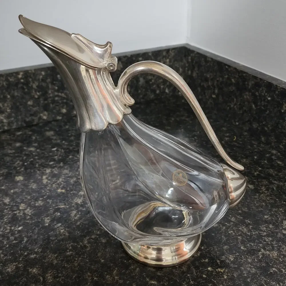 Vintage CRYSTAL AL PIOMBO duck decanter with a silver plated frame & cut glass